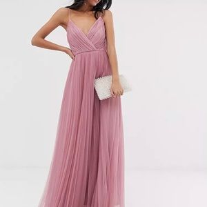 ASOS DESIGN cami pleated tulle maxi dress in rose